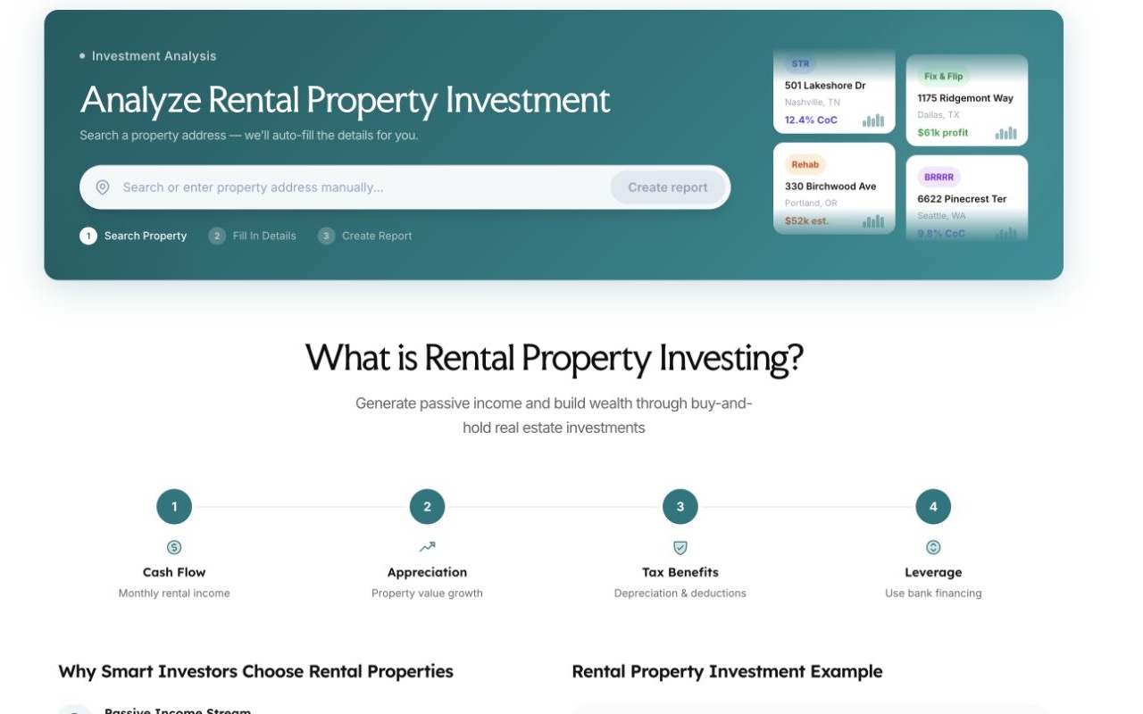 Wexwell rental property strategy screen and investment calculators